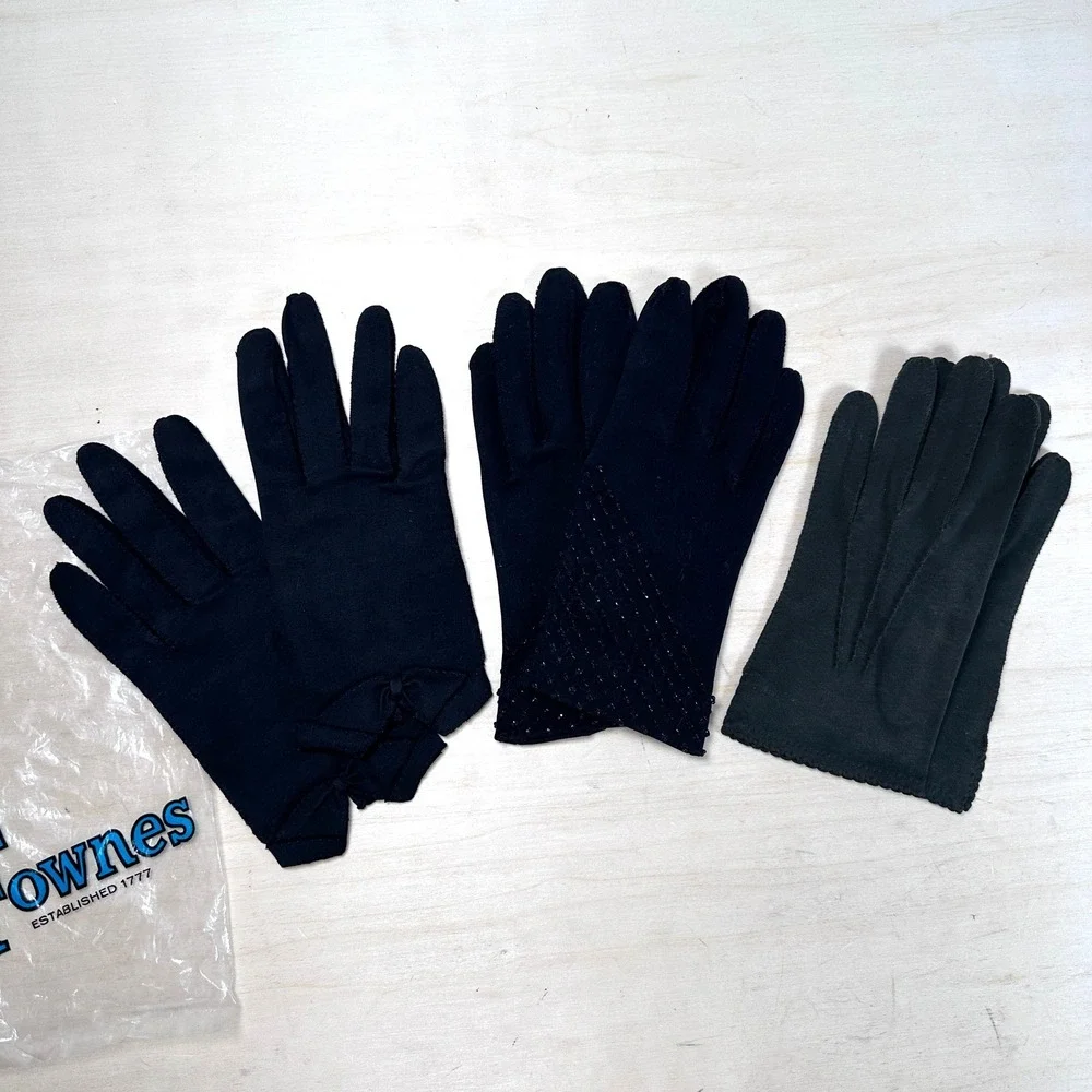 Vintage Black‎ & Dark Green Gloves Lot Fownes Crescendoe Leather Tailored Cotton